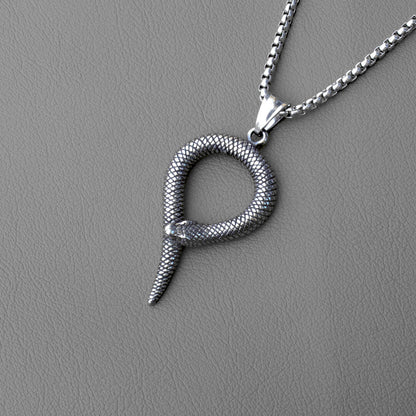 Men's Steel Vintage Coiled Snake Pendant Necklace