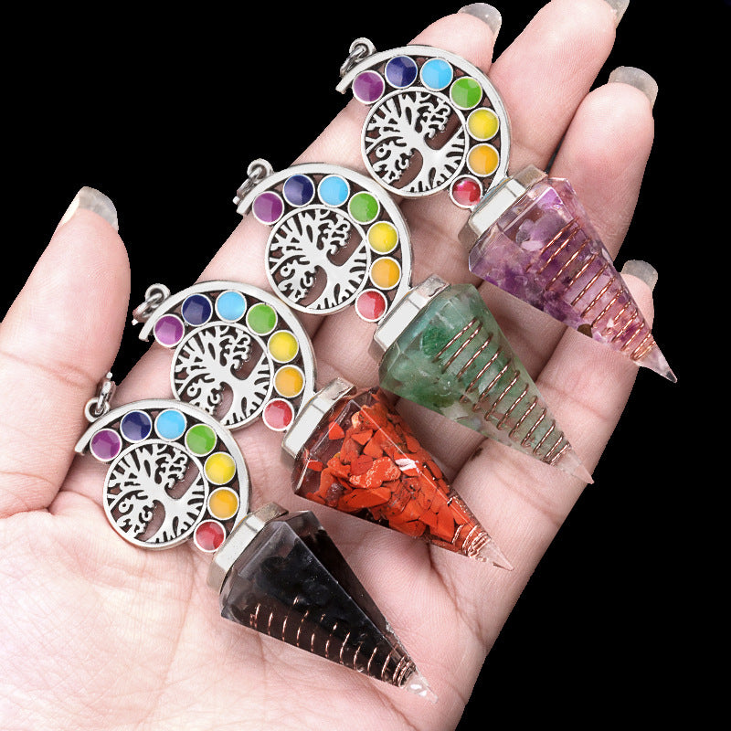 Colorful Life Tree Crystal Gravel Resin Spirit Pendulum