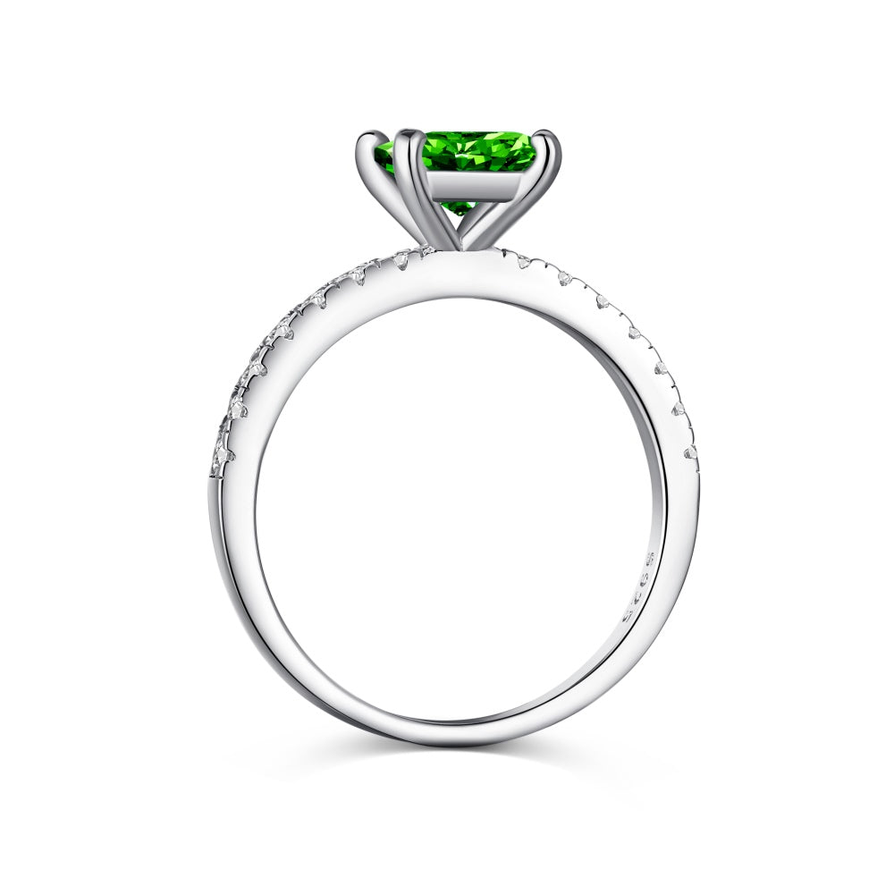 Women's Emerald Zirconia Four Prong Square Row Stone Ring, S925 with White Gold Plating