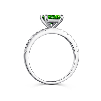 Women's Emerald Zirconia Four Prong Square Row Stone Ring, S925 with White Gold Plating