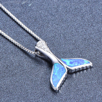Opal Fish Tail-shaped Pendant Necklace