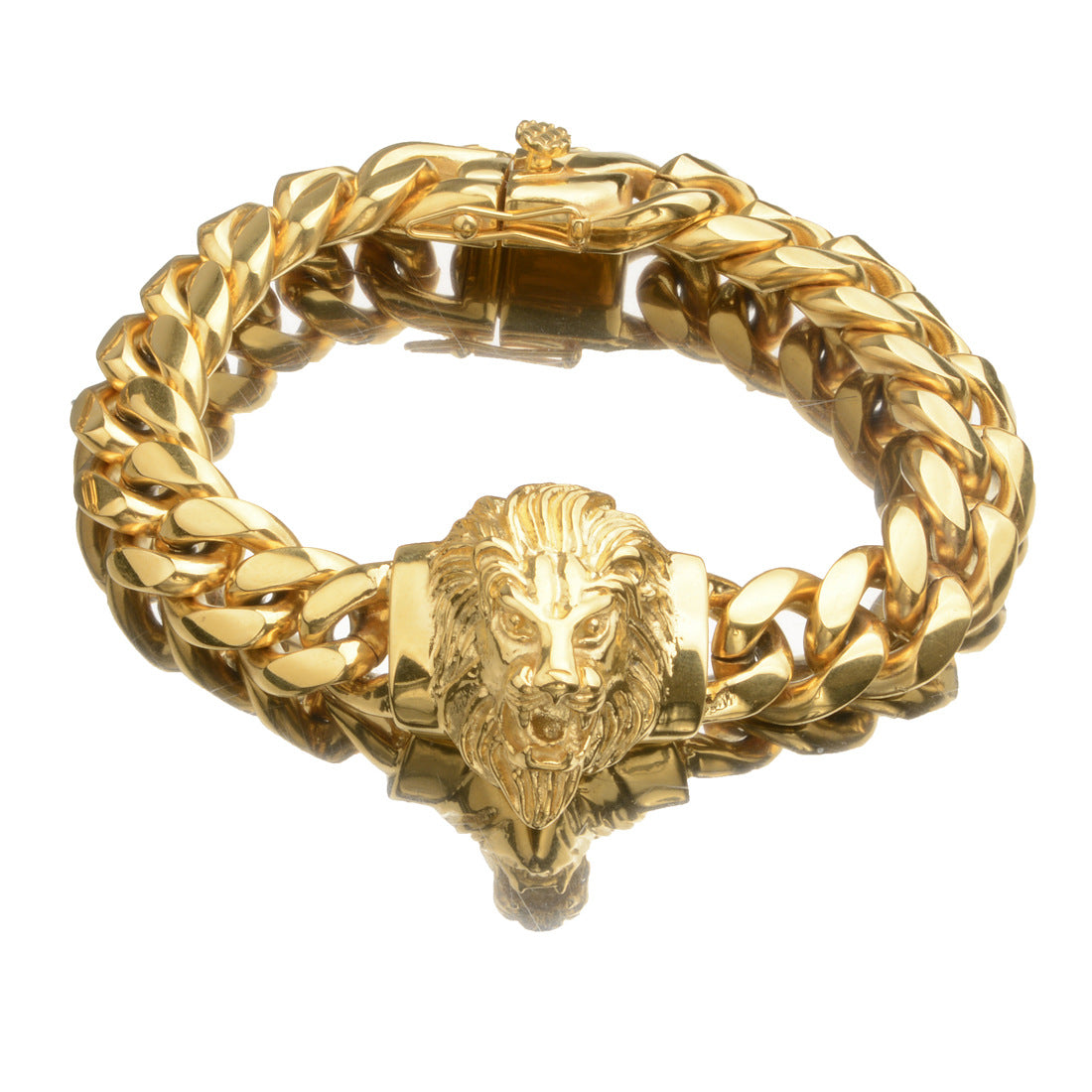 Men’s Cuban Link Bracelet with Lion Head Charm Fashion Hip Hop Stainless Steel Wrist Jewelry