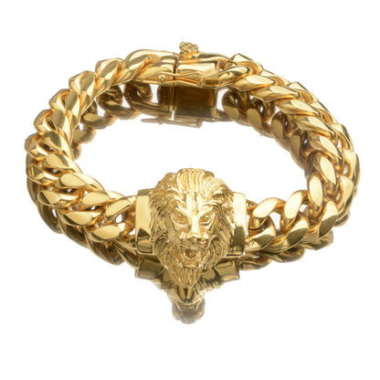 Men’s Cuban Link Bracelet with Lion Head Charm Fashion Hip Hop Stainless Steel Wrist Jewelry