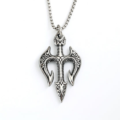 Vintage Stainless Steel Men's Trident Pendant Necklace