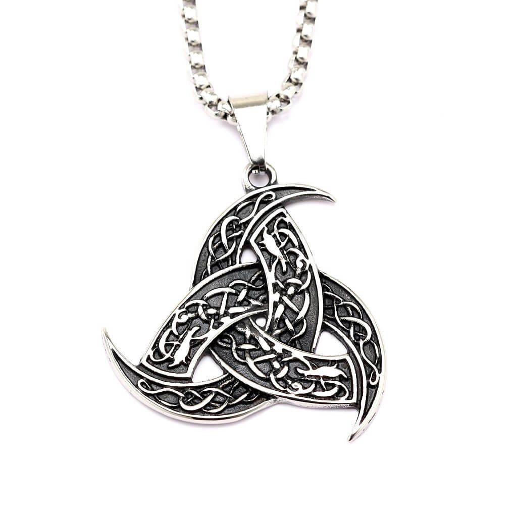 Vintage Stainless Steel Men's Single Sided Viking Celtic Knot Triangle Pendant Necklace