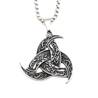 Vintage Stainless Steel Men's Single Sided Viking Celtic Knot Triangle Pendant Necklace
