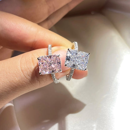 Women's Square Ice Flower Cut Pink Sapphire Trendy Ring, S925 with White Gold Plating