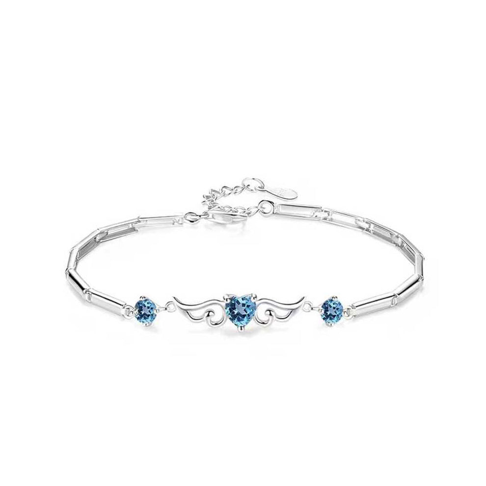 Women's White Gold Angel Wings Heart Shape Blue Sapphire Bracelet