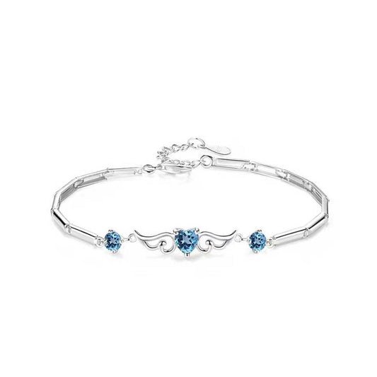 Women's White Gold Angel Wings Heart Shape Blue Sapphire Bracelet