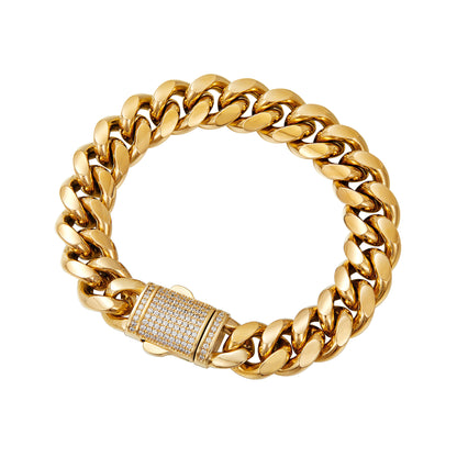 Men’s 18K Gold Plated Stainless Steel Cuban Link Chain Bracelet Fashion Hip Hop Wrist Jewelry