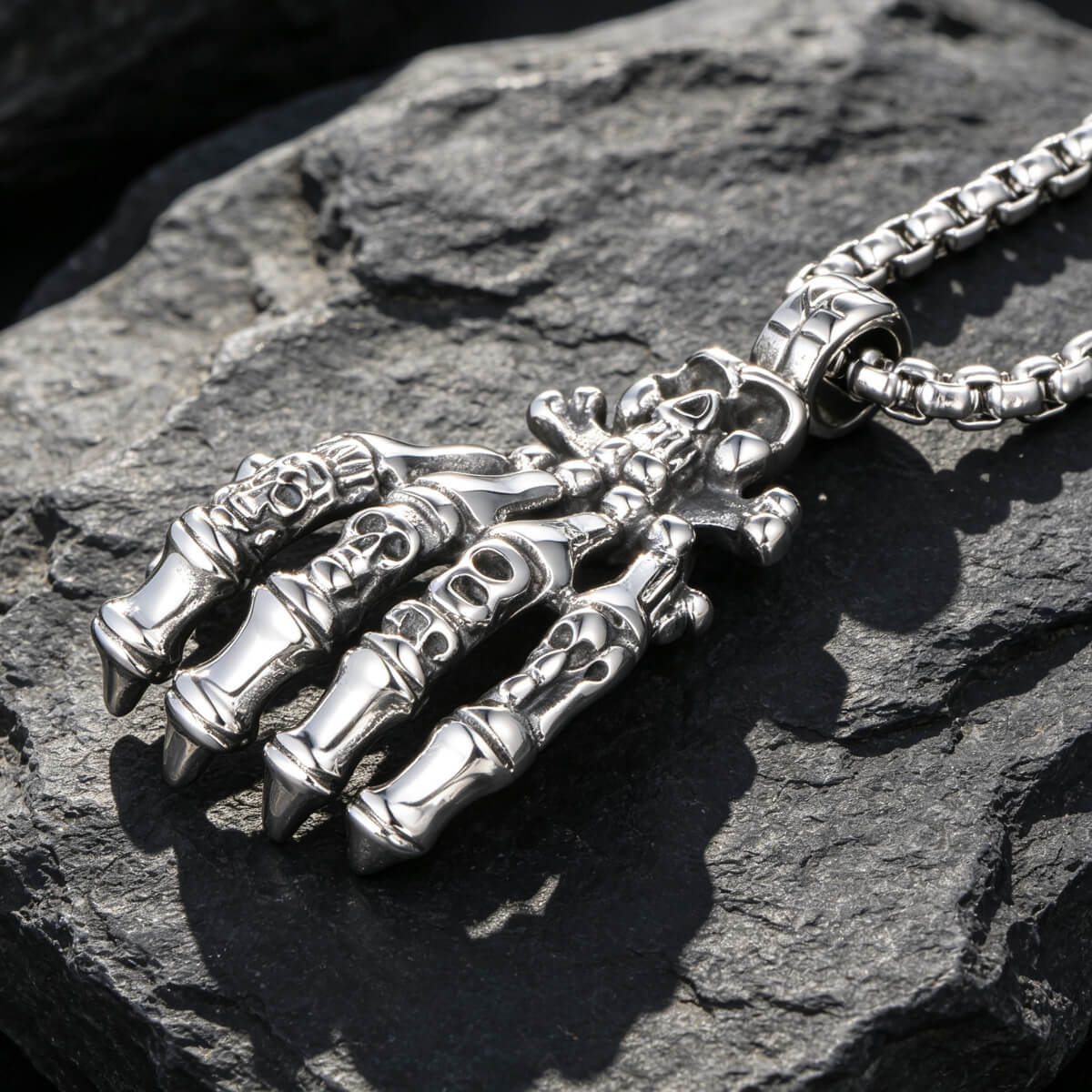 Men's Steel Skeleton Hand Vintage Pendant Necklace