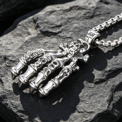 Men's Steel Skeleton Hand Vintage Pendant Necklace