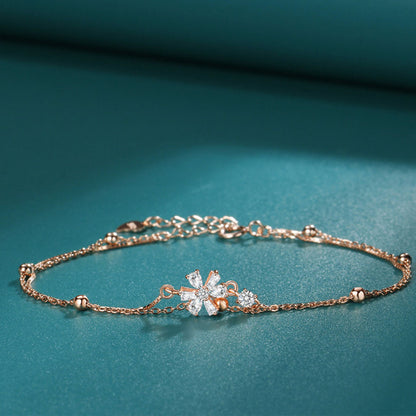 Women's Rose Gold Sakura Shape Charm Bracelet