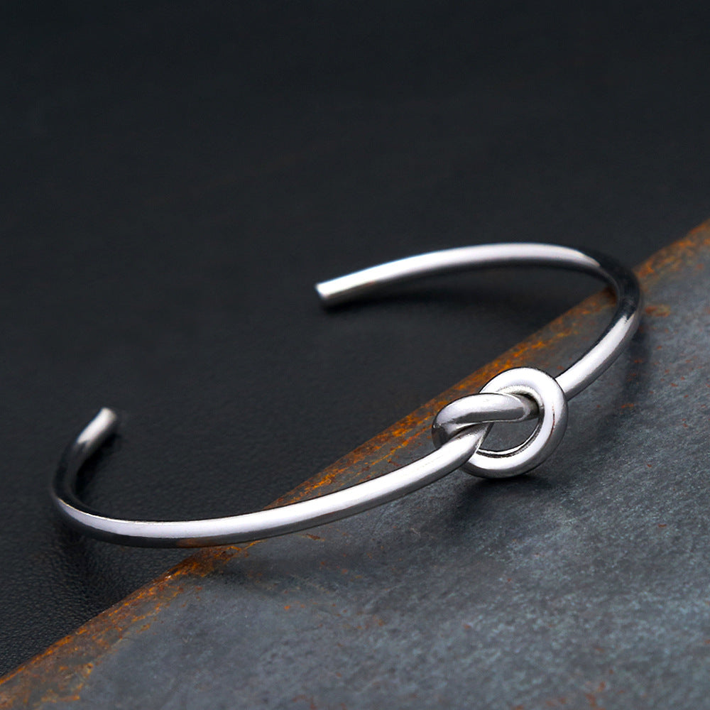 Men’s Fashion Minimalist Geometric Knotted Open Cuff Bracelet, Stainless Steel Adjustable Bangle