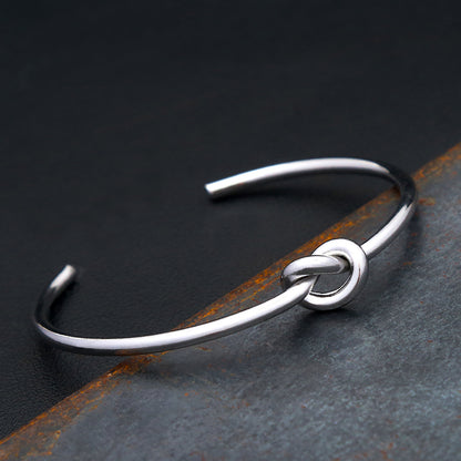Men’s Fashion Minimalist Geometric Knotted Open Cuff Bracelet, Stainless Steel Adjustable Bangle