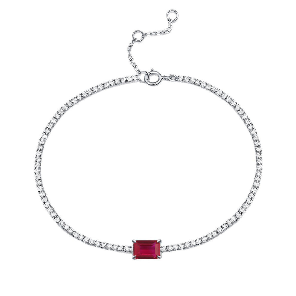 Women's White Gold Square Ruby Sapphire Tennis Bracelet