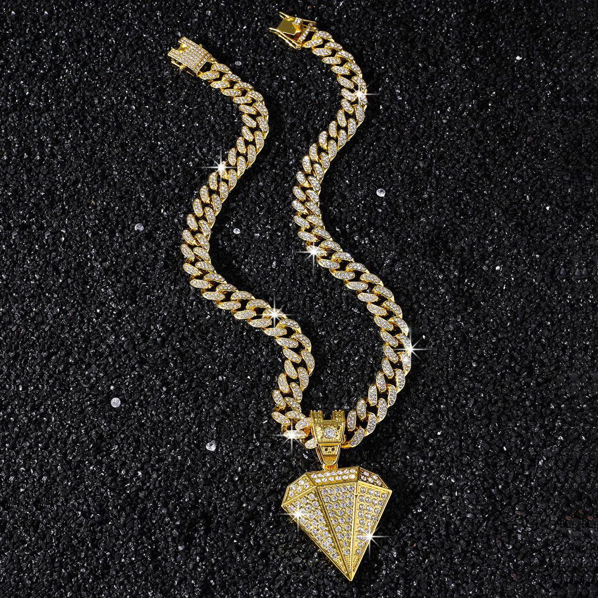Hip-Hop Diamond-Shaped Cuban Chain Pendant Necklace