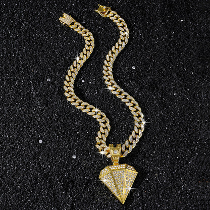 Hip-Hop Diamond-Shaped Cuban Chain Pendant Necklace