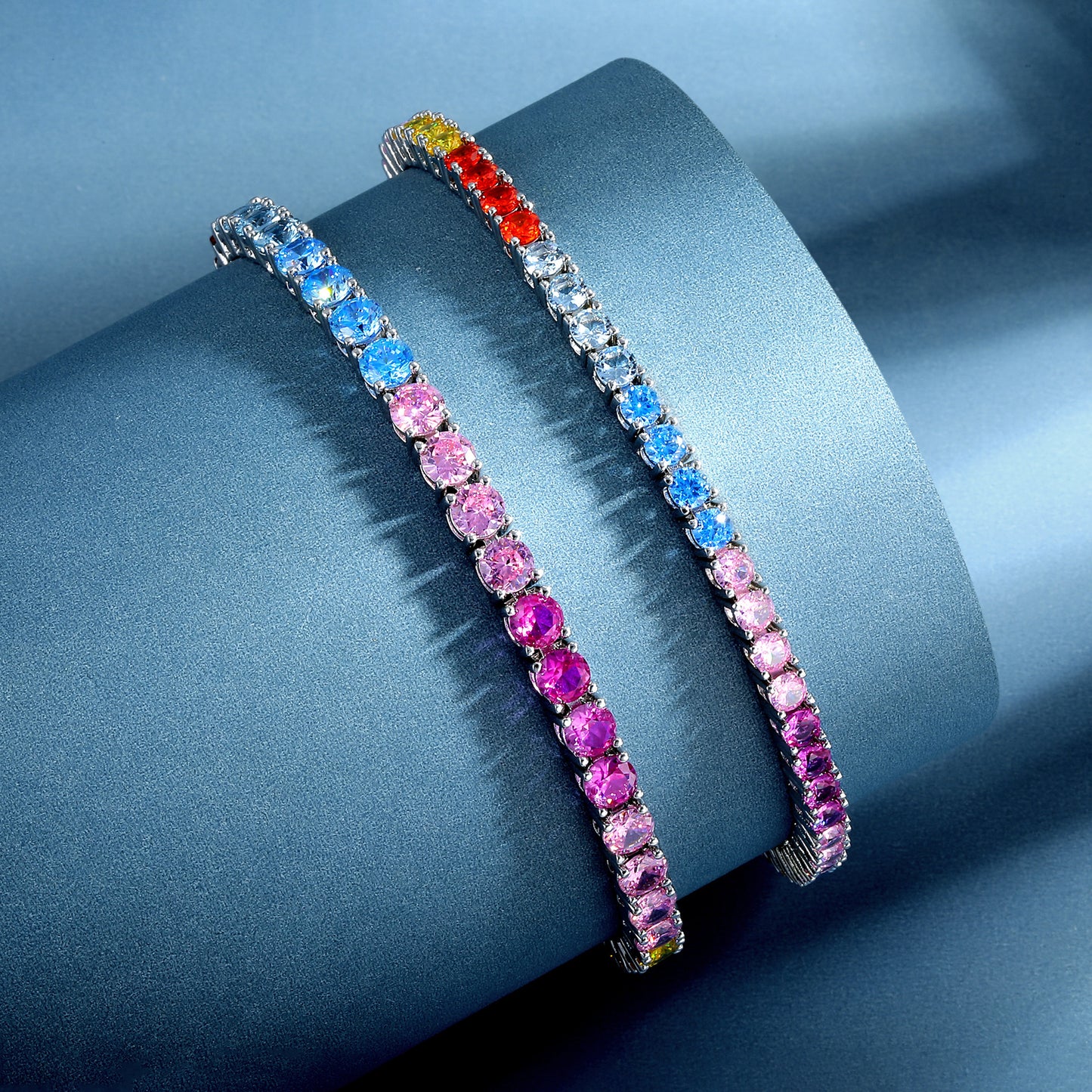 Women&Men's 18k White Gold-Plated 3mm Round Colored Zircon Tennis Bracelet