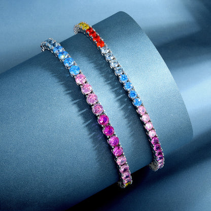 Women&Men's 18k White Gold-Plated 3mm Round Colored Zircon Tennis Bracelet
