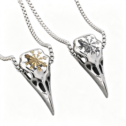 Viking Compass Raven Head Men's Stainless Steel Pendant Necklace
