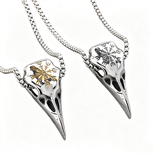 Viking Compass Raven Head Men's Stainless Steel Pendant Necklace