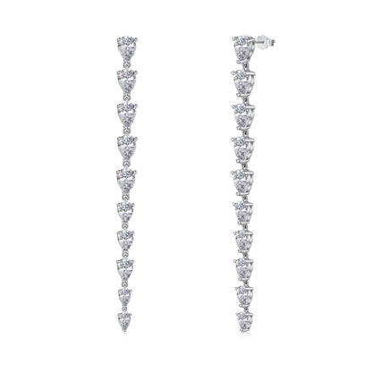 Women's Long Tassel Drop Earrings, Graduated Pear‑Shape Zirconia, S925 with White Gold Plating