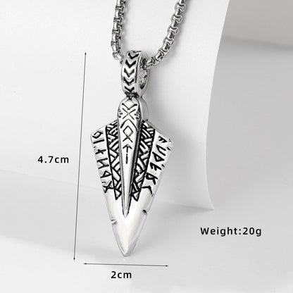 Men's Steel Viking Rune Spearhead Vintage Pendant Necklace
