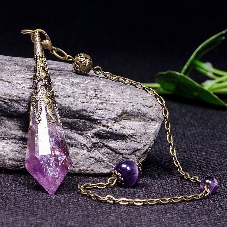 Vintage 12-Faceted Natural Amethyst Retro Healing Pendulum