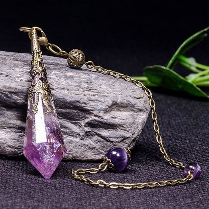 Vintage 12-Faceted Natural Amethyst Retro Healing Pendulum