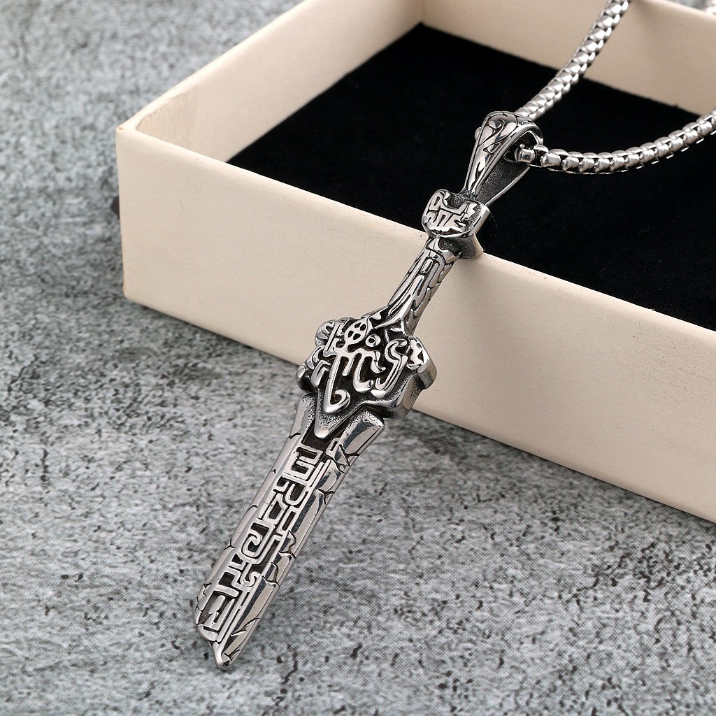 Vintage Stainless Steel Broken Sword Pendant Necklace for Men