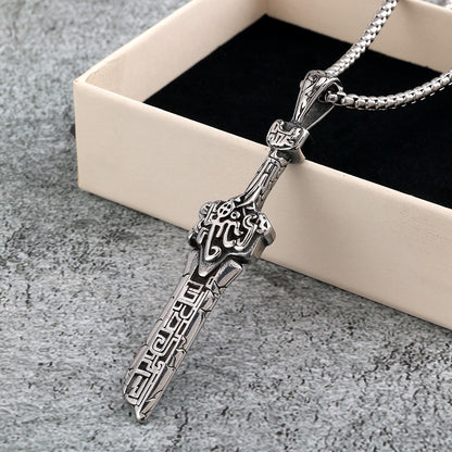 Vintage Stainless Steel Broken Sword Pendant Necklace for Men