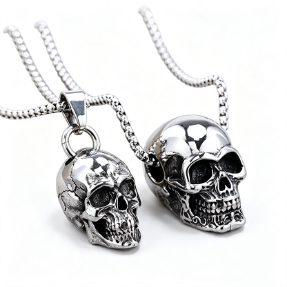 Vintage Stainless Steel Men's Halloween Skull Pendant Necklace