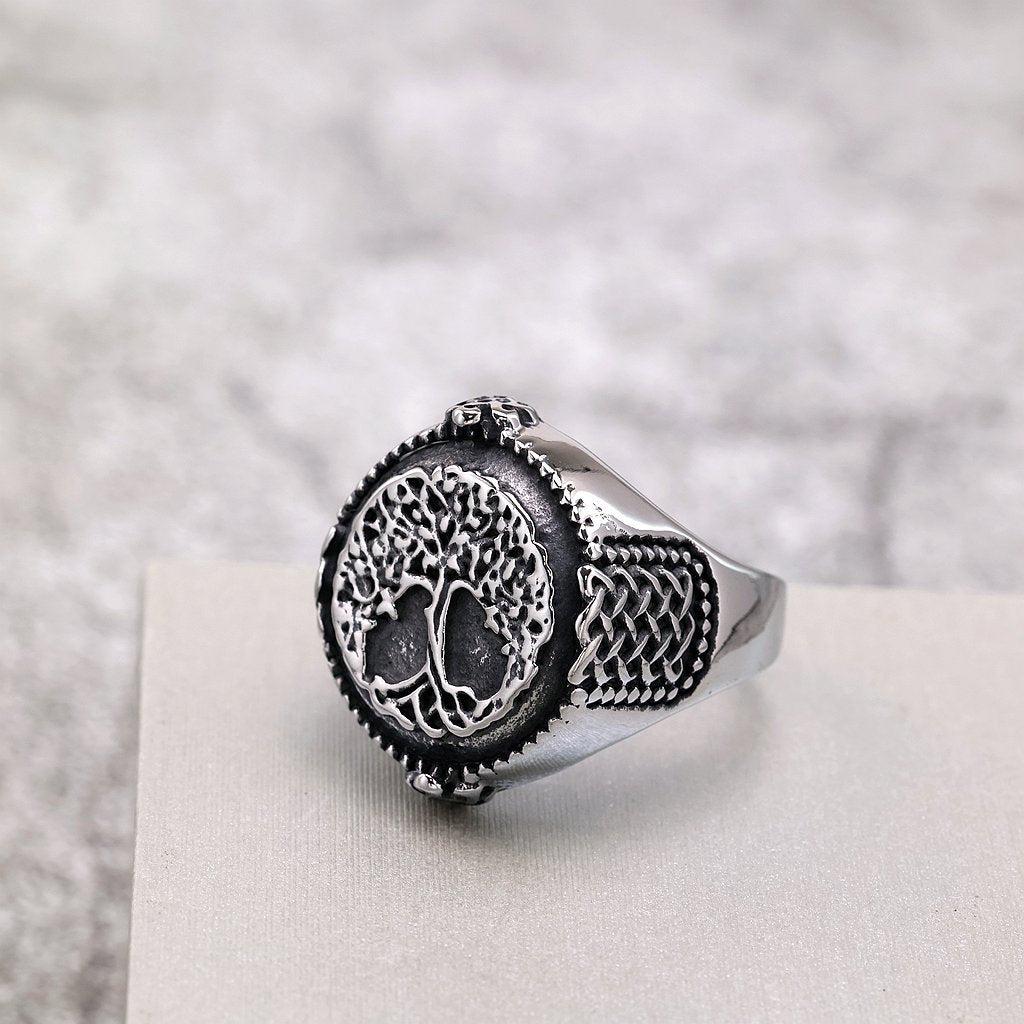 Vintage Nordic Cast Stainless Steel Viking Tree of Life Symbol Ring for Men