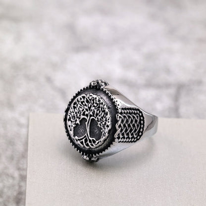 Vintage Nordic Cast Stainless Steel Viking Tree of Life Symbol Ring for Men