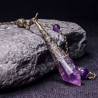 Vintage 12-Faceted Natural Amethyst Retro Healing Pendulum