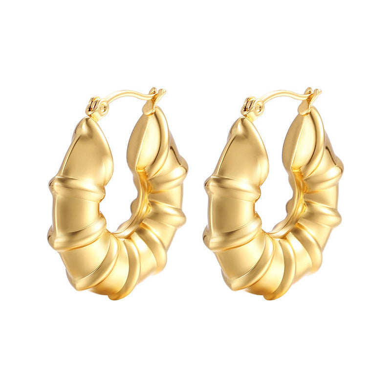Women's Bamboo Joint Hollow Dangle Earrings, Titanium Steel with 18K Gold Plating / White Gold Plating
