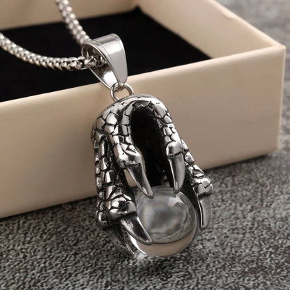 Vintage Stainless Steel Dragon Claw Pendant Necklace for Men
