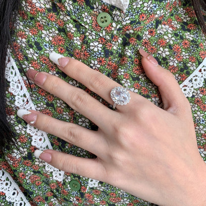 Women's Oval Ice Flower Radiant Cut 3.5 Carat Flower Zirconia Ring, S925 with White Gold Plating