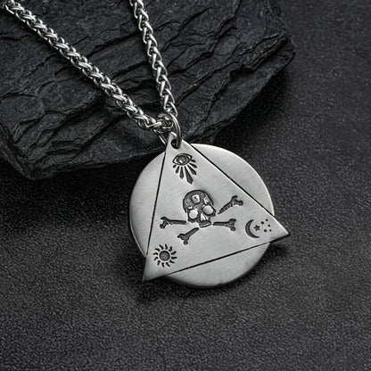 Men's Steel Vintage All Seeing Eye Triangle Round Pendant Necklace