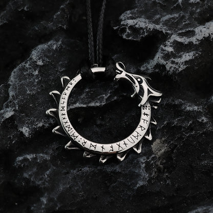 Vintage Stainless Steel Men's Viking Rune Dragon Pendant Necklace
