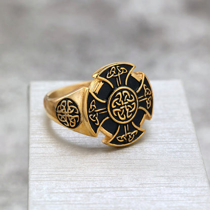 Vintage European American Solid Stainless Steel Viking Celtic Shield Round Ring for Men