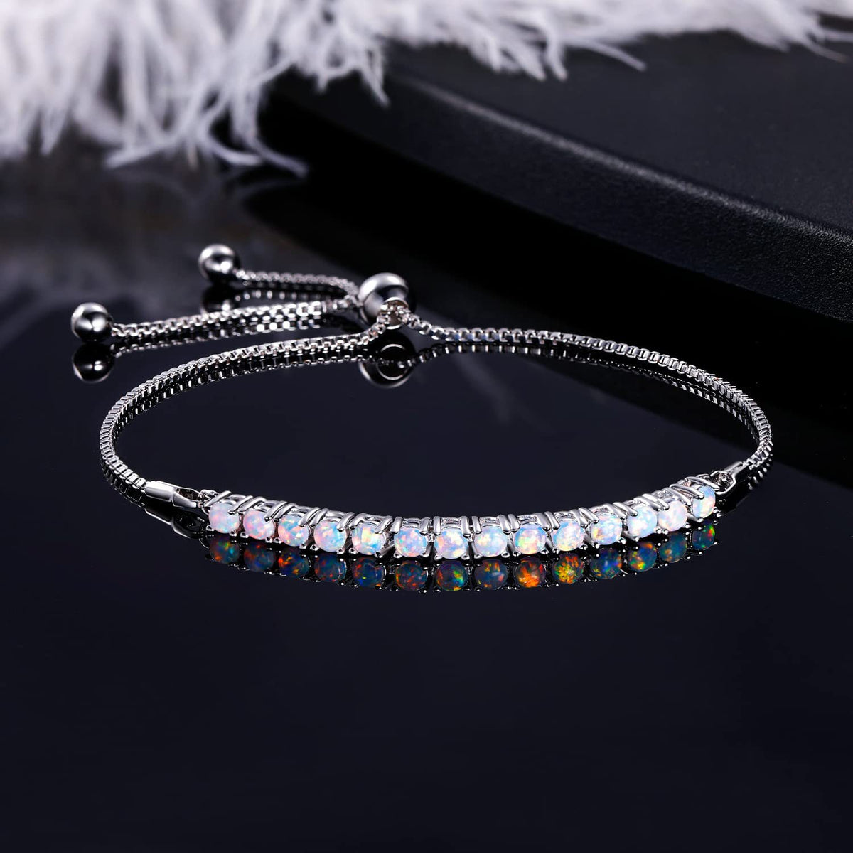 Women&Men's 3mm Inlaid Opal Cuban Tennis Bracelet With Adjustable Length