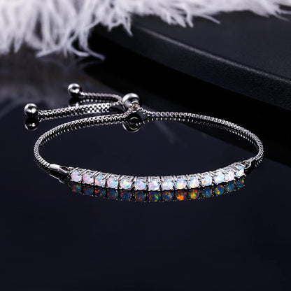 Women&Men's 3mm Inlaid Opal Cuban Tennis Bracelet With Adjustable Length