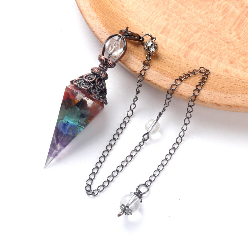Antique copper crystal semi-precious stone multi-colored gravel resin spirit pendulum