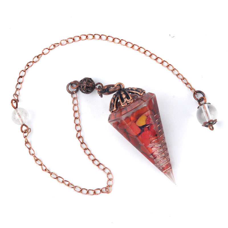 Colorful crystal clock pendulum ancient red copper flower base resin spirit pendulum