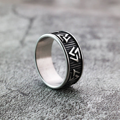 Vintage Solid Stainless Steel Slim Norse Viking Valknut Triangle Band Ring for Men