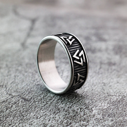 Vintage Solid Stainless Steel Slim Norse Viking Valknut Triangle Band Ring for Men