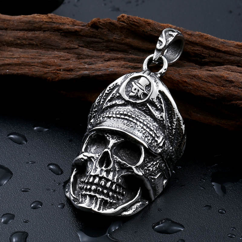 Men's Steel Hat Skull Pendant Necklace