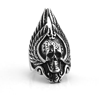Vintage Stainless Steel Punk Hollow Winged Skull Ring for Men